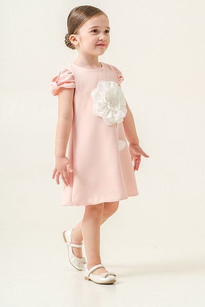 Eray Kids Girls' Dress Rose Detailed Short Sleeve Elegant Girls' Evening Dress 5-8 Years