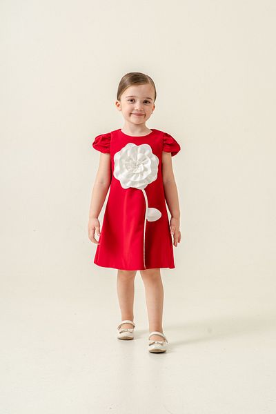 Eray Kids Girls' Dress Rose Detailed Short Sleeve Elegant Girls' Evening Dress 5-8 Years
