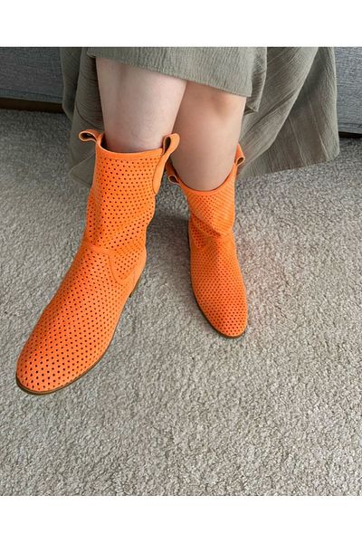 POTEEN Καλοκαιρινές μπότες PTN Stelli Suede Orange με κοντό τακούνι