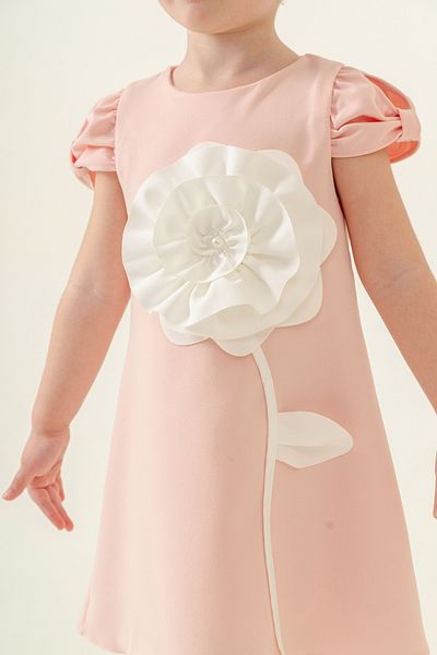 Eray Kids Girls' Dress Rose Detailed Short Sleeve Elegant Girls' Evening Dress 5-8 Years