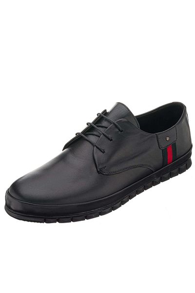 İriadam Ag8800 Black Large Size Calf Leather Comfortable Wide Fit Men's Sports Shoes