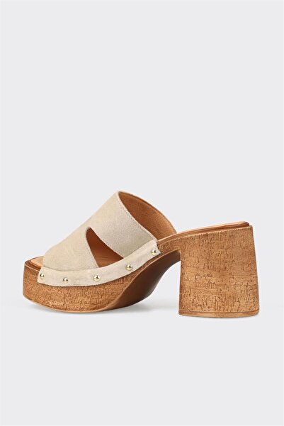 Elle Shoes Bej Deri Kadın Terlik