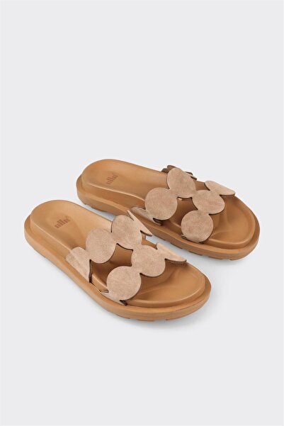 Elle Shoes Vizon Deri Kadın Düz Terlik