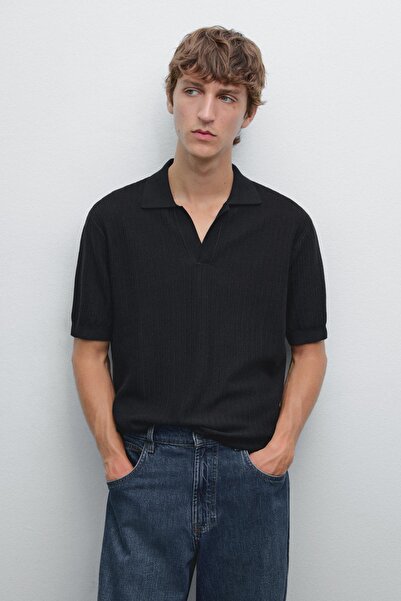 Massimo Dutti Short sleeve jacquard knit polo shirt