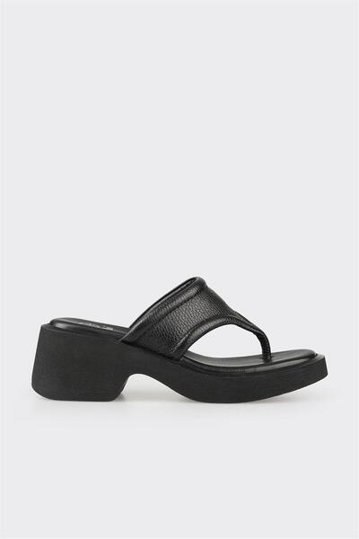Elle Shoes Siyah Deri Kadın Günlük Terlik
