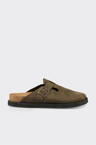 Elle Shoes Haki Deri Erkek Terlik