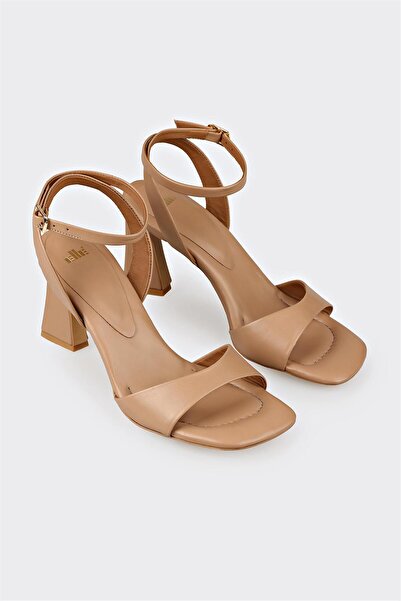 Elle Shoes Naturel Deri Kadın Topuklu Sandalet