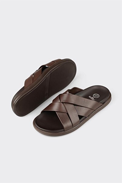 Elle Shoes Kahve Deri Erkek Terlik