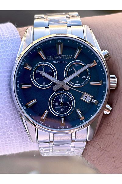Quantum Special Boxed 10 Atm Waterproof Steel Cord Navy Blue Dial Men's Wristwatch