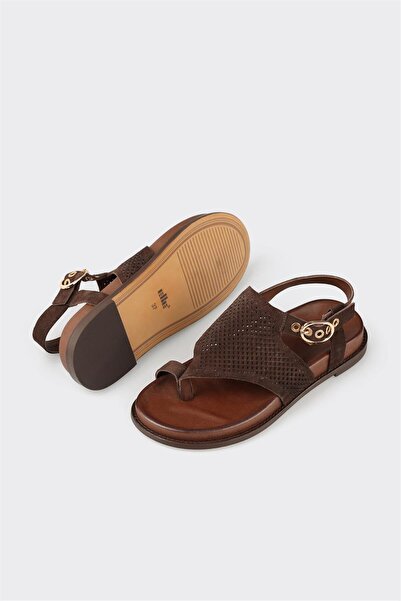 Elle Shoes Kahve Deri Kadın Sandalet
