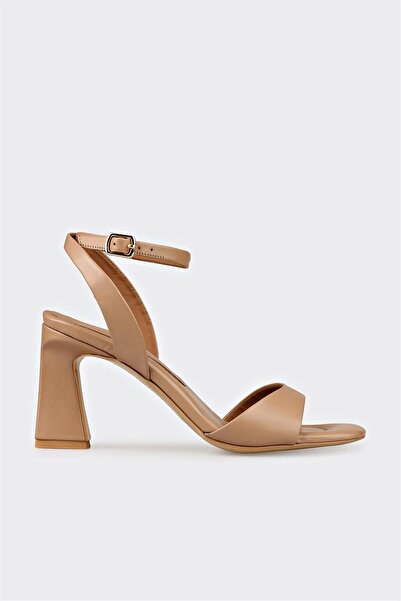 Elle Shoes Naturel Deri Kadın Topuklu Sandalet