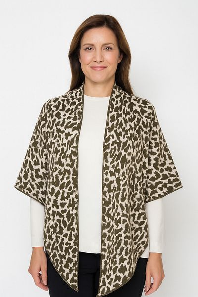 Sebir Moda Leopard Patterned Knitwear Triangle Shawl