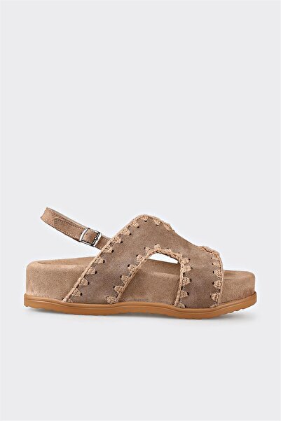 Elle Shoes Vizon Deri Kadın Dolgu Topuk Sandalet