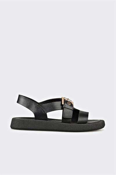 Elle Shoes Siyah Deri Kadın Sandalet