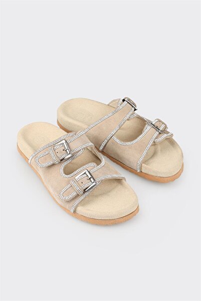 Elle Shoes Bej Deri Kadın Terlik