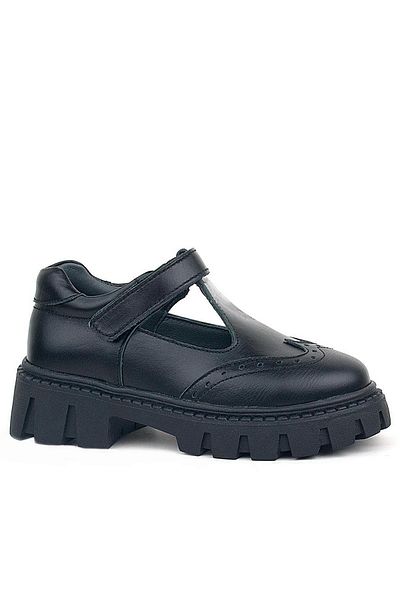 Rakerplus Pantofi de școală pentru fete din piele naturală cu velcro negru