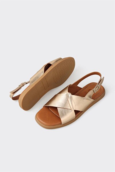 Elle Shoes Gold Deri Kadın Sandalet