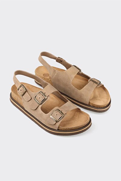 Elle Shoes Bej Deri Erkek Günlük Sandalet