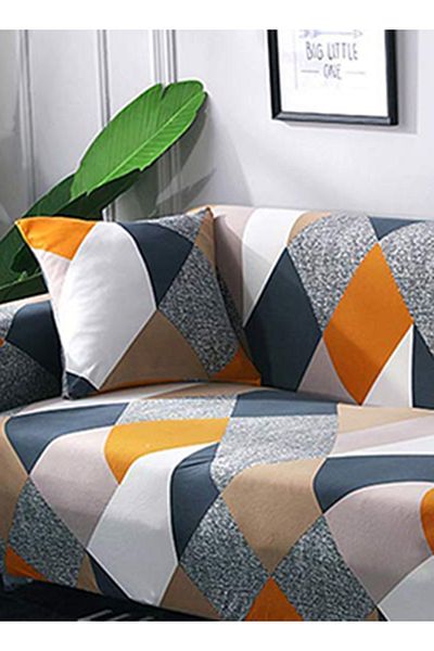 Generic 3-Seater Exquisitely Rhombs Designed Wrinkle-free Anti-slip 360-degree Full Coverage Sofa Slipcover