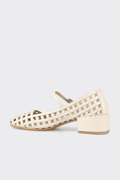 Elle Shoes Bej Deri Kadın Topuklu Ayakkabı