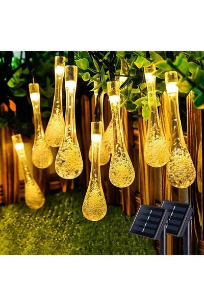 buradanaldım Solar 5 Metre 20 LED Günışığı Damlacık Dış Mekan Işıkları, Güneş...