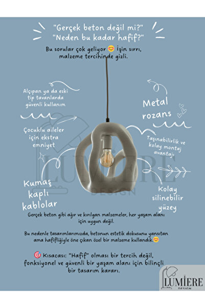 Lumiere Beehive Beton Görünümlü Tekli Sarkıt Avize – İskandinav Bohem Tarz, Gün Işığı Ampul Dahil