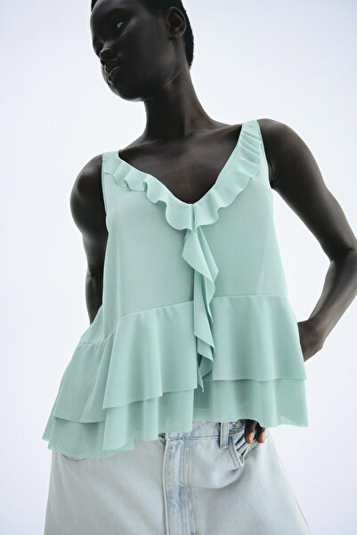 H&M Farbalalı Kolsuz Üst