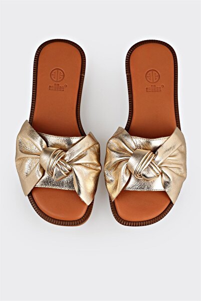 Elle Shoes Gold Deri Kadın Düz Terlik
