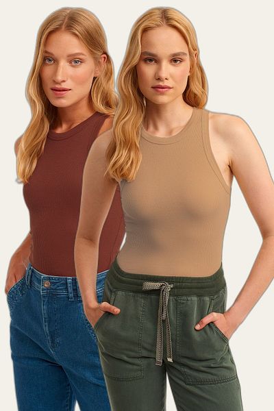 la & vetta Pack of 2 Ribbed Halter Collar Knitted Tank Top