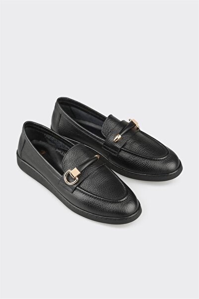 Elle Shoes Siyah Deri Kadın Günlük Ayakkabı