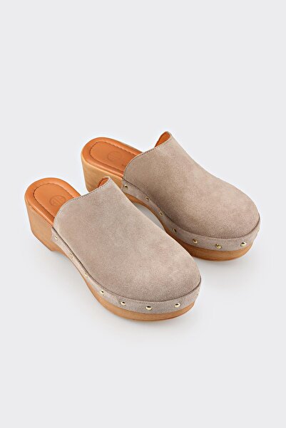 Elle Shoes Bej Deri Kadın Terlik