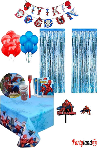 PartylandTR Spiderman Örümcek Adam 16 Kişilik Lüks Doğum Günü Parti Seti