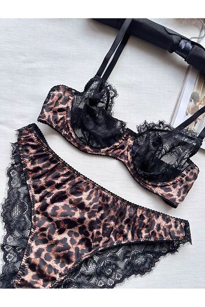 İNKO İÇ GİYİM Σετ σουτιέν με σατέν σουτιέν Leopard Underwire
