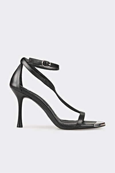 Elle Shoes Siyah Deri Kadın Sandalet