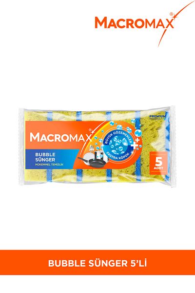 MACROMAX Bubble Dish Sponge 5 Pack, Large Pore Extra Foam Technology