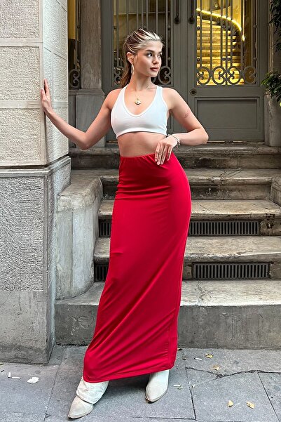 la & vetta Kırmızı Maxi Basic Etek
