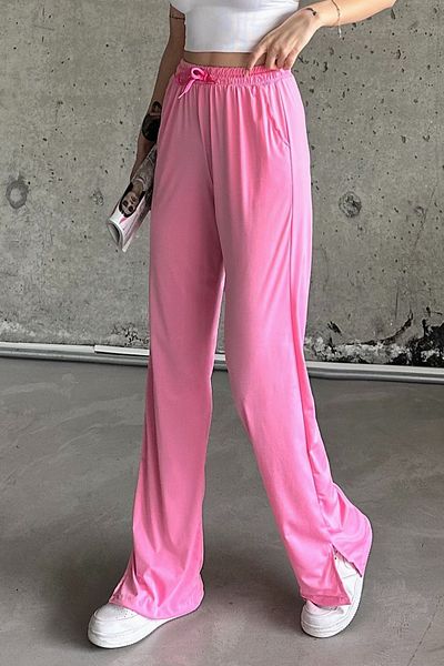 la & vetta Ψηλόμεσο παντελόνι Candy Pink Elastic Slit