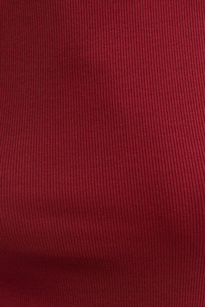 la & vetta Women's Burgundy Ribbed T-shirt Halter Neck Knitted Tank Top