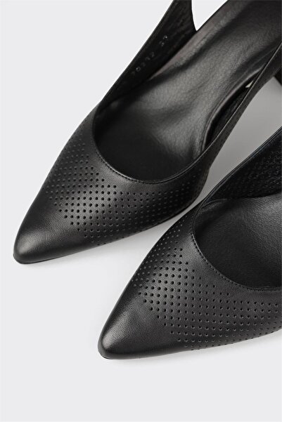 Elle Shoes Siyah Deri Kadın Topuklu Ayakkabı