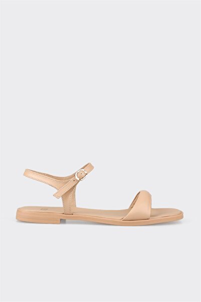 Elle Shoes Naturel Deri Kadın Düz Sandalet