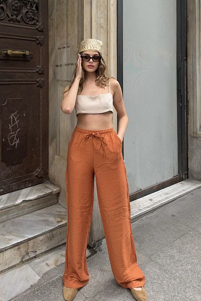 la & vetta Tile Linen Blended Loose Cut Trousers