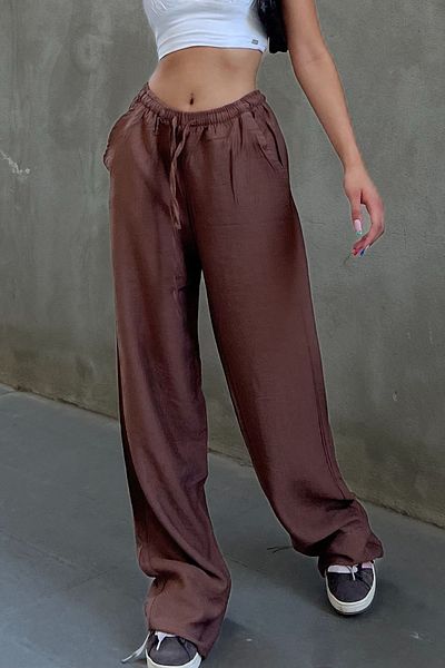 la & vetta Tile Linen Blended Loose Cut Trousers