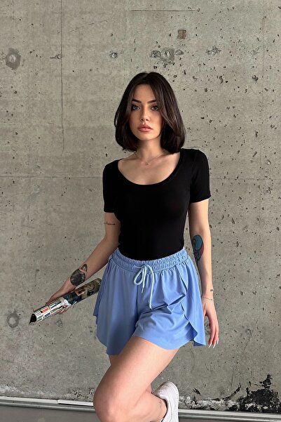 la & vetta Mavi Bol Kesim Taytlı Spor Şort