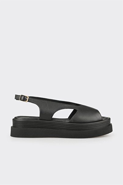 Elle Shoes Siyah Deri Kadın Topuklu Sandalet