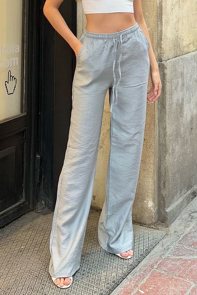 la & vetta Gray Linen Blend Loose Cut Trousers