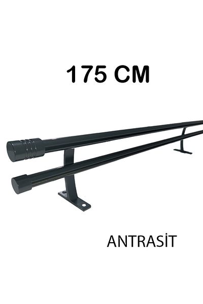 PERDE Mix 175 cm Anthracite 20 mm Corniced Decorative Aluminum Double Rail Rustic Curtain Hanger
