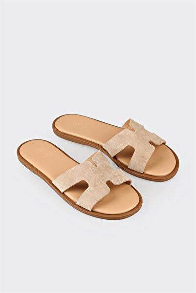 Elle Shoes Naturel Deri Kadın Düz Terlik