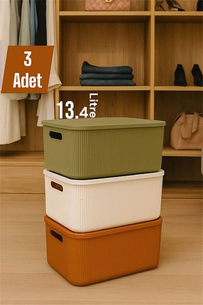 Bayev Colors Mix 3 Pieces 13 Lt Cabinet Organizer Organizer Hobby Toy Box Storage Box with Lid