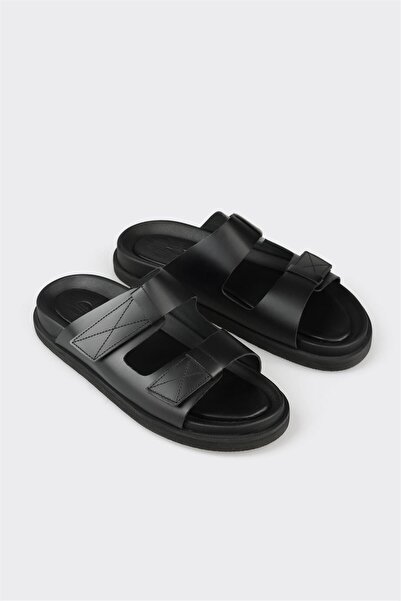 Elle Shoes Siyah Deri Erkek Terlik