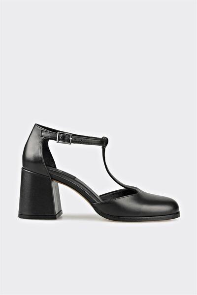 Elle Shoes Black Leather Women's Heeled Shoes